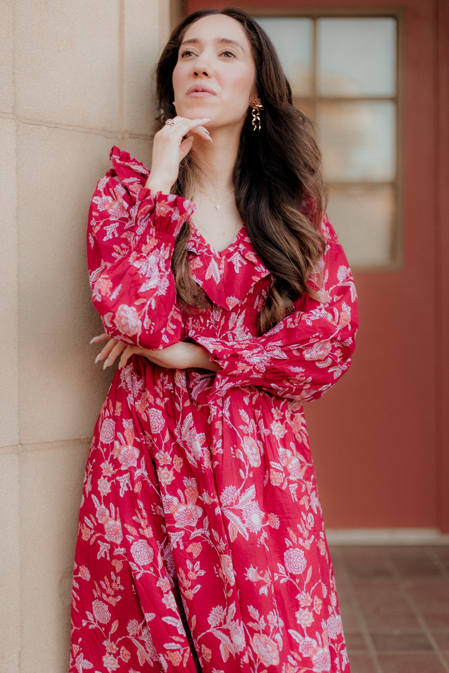 Alma Midi Dress | Red Blooms