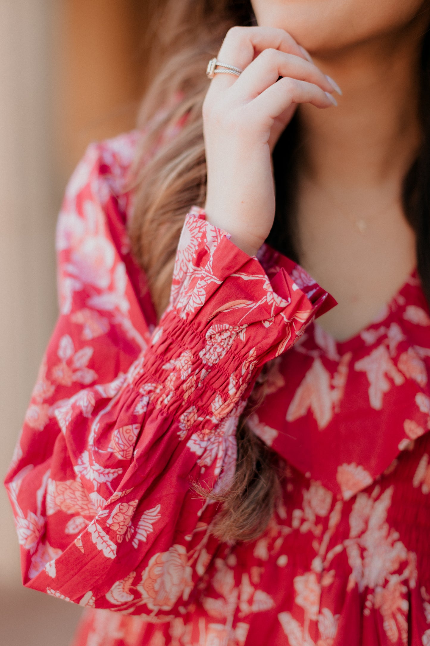 Alma Midi Dress | Red Blooms